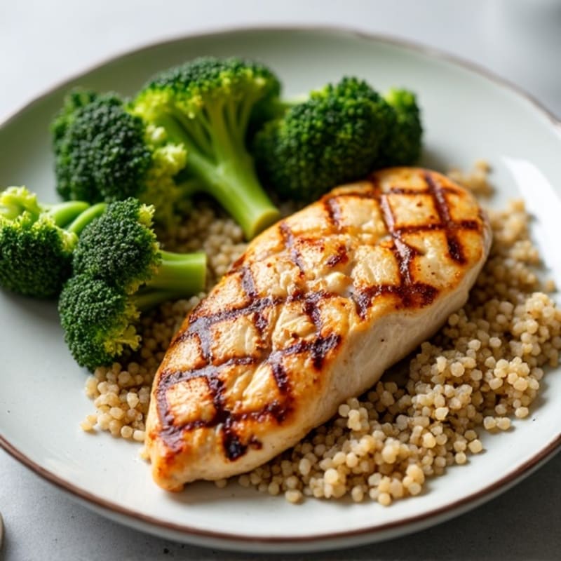 Grilled Chicken Breast with Quinoa and Roasted Broccoli