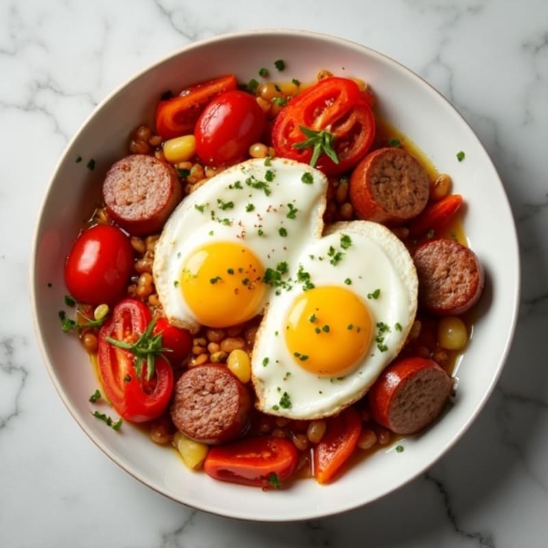 Savory Tomato and Bell Pepper Poached Eggs