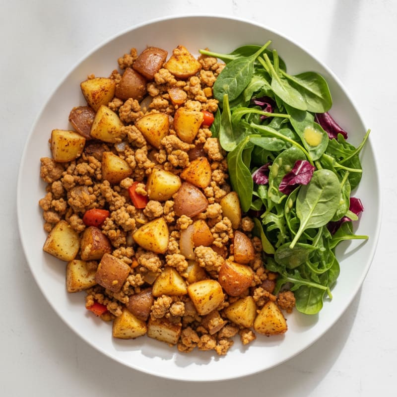 Ground Turkey and Potato Skillet with Fresh Salad