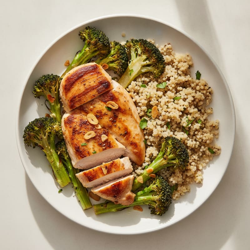 Seared Chicken Breast with Roasted Broccoli and Quinoa