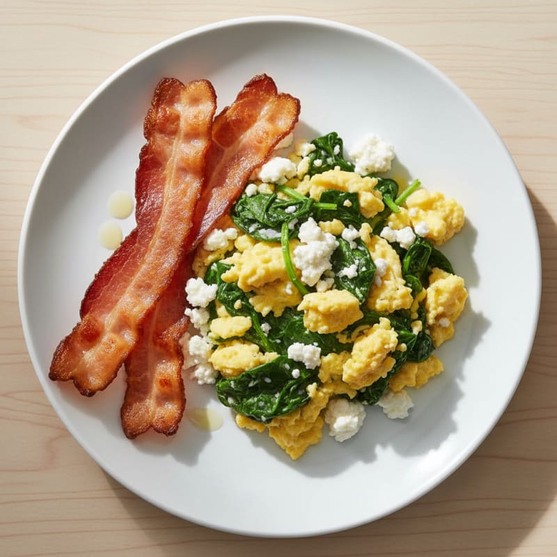 Cottage Cheese Scramble with Spinach and Turkey Bacon