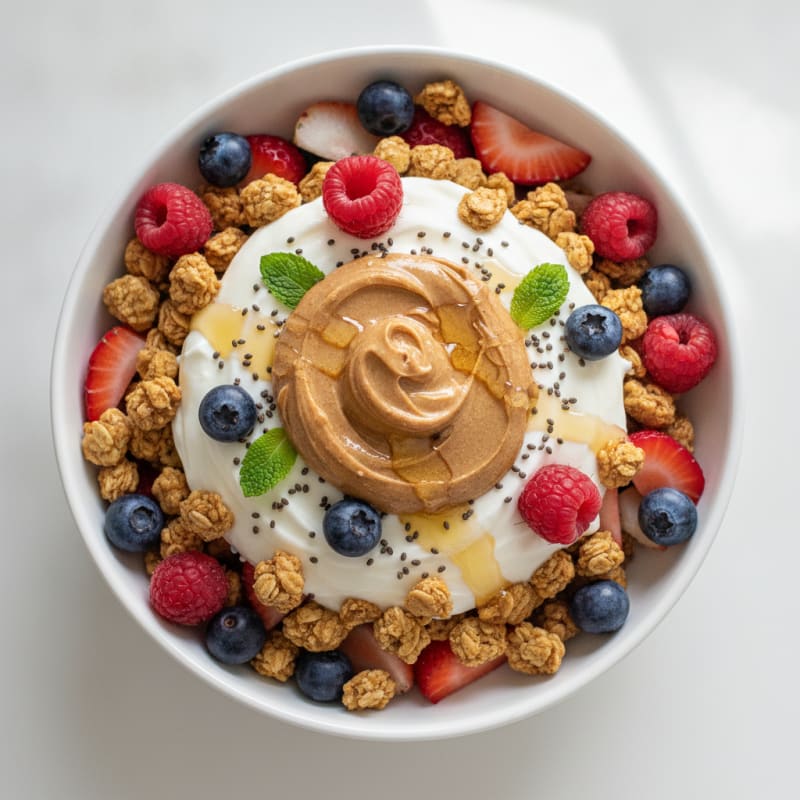 Creamy Greek Yogurt Parfait with Protein Granola and Mixed Berries