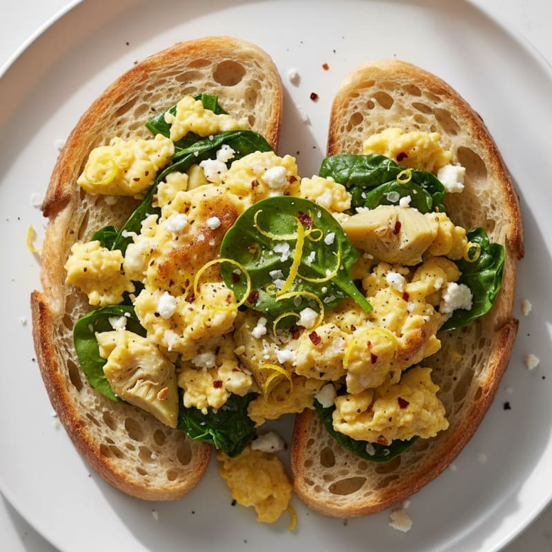 Zesty Artichoke and Egg Scramble with Sourdough