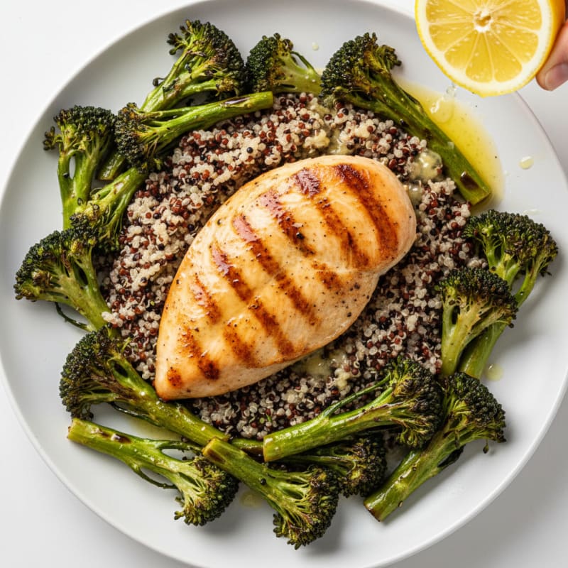 Grilled Chicken Breast with Roasted Broccoli and Quinoa