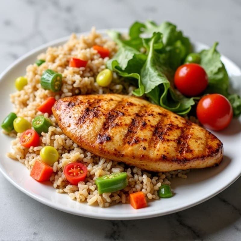 Seared Chicken Breast with Vegetable Fried Rice