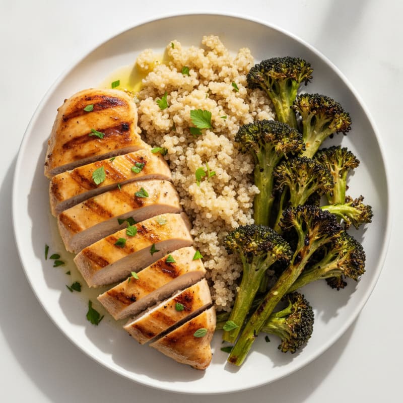 Grilled Chicken Breast with Roasted Broccoli and Quinoa