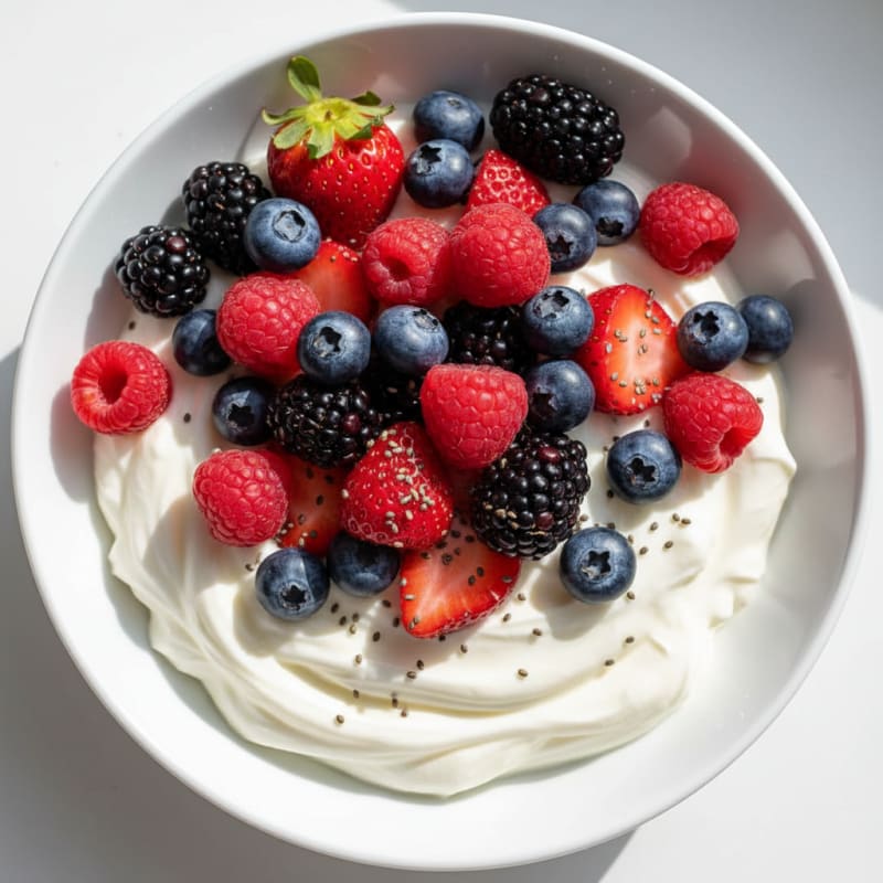 Creamy Greek Yogurt with Protein Powder and Fresh Berries