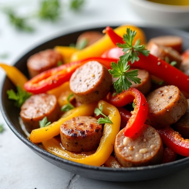 Skillet Turkey Sausage with Sautéed Bell Peppers and Onion