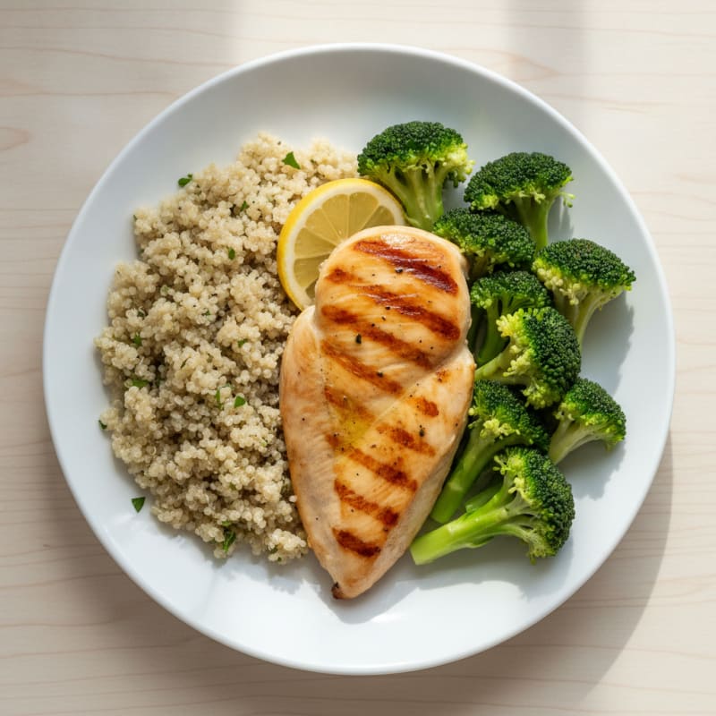 Grilled Chicken Breast with Quinoa and Steamed Broccoli