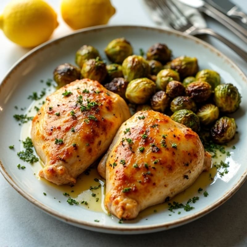 Sheet Pan Lemon Herb Roasted Chicken Thighs with Crispy Brussels Sprouts