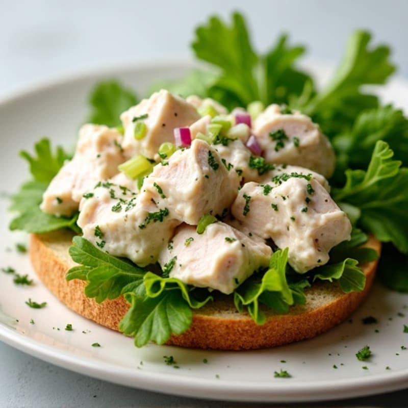 Creamy Herb Chicken Salad on Whole Grain Bread with Fresh Greens