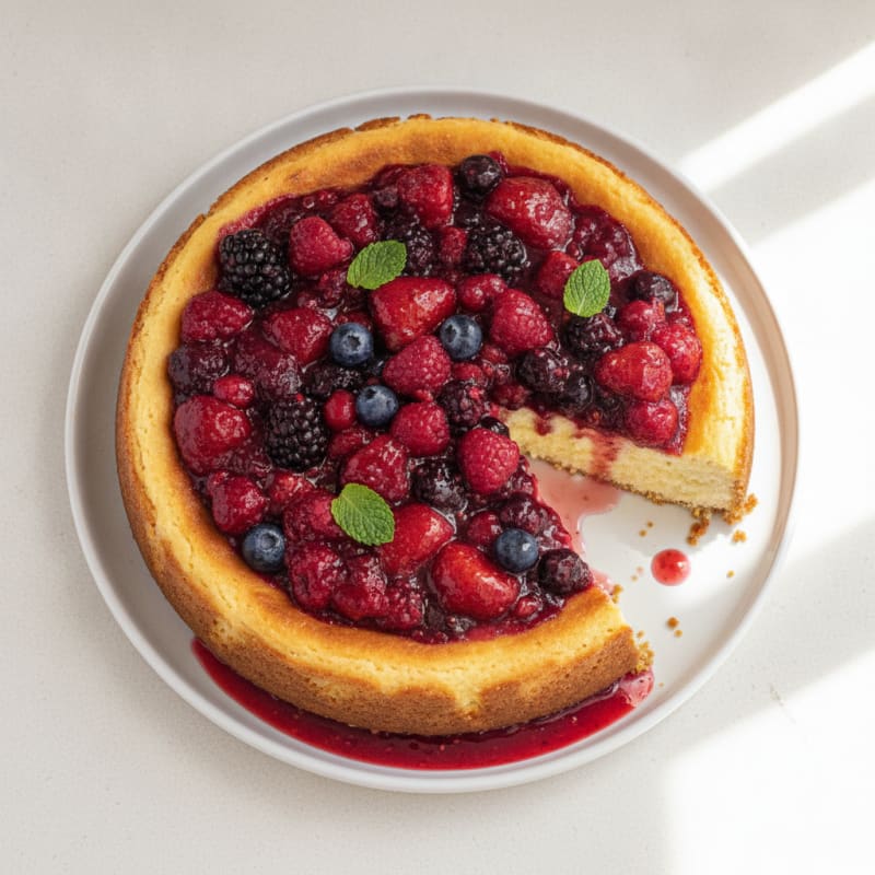 Greek Yogurt Protein Cheesecake with Mixed Berries