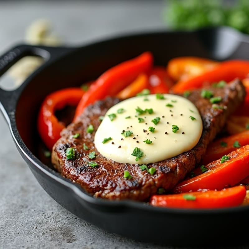 Steak and Sautéed Bell Pepper Skillet with Creamy Provolone