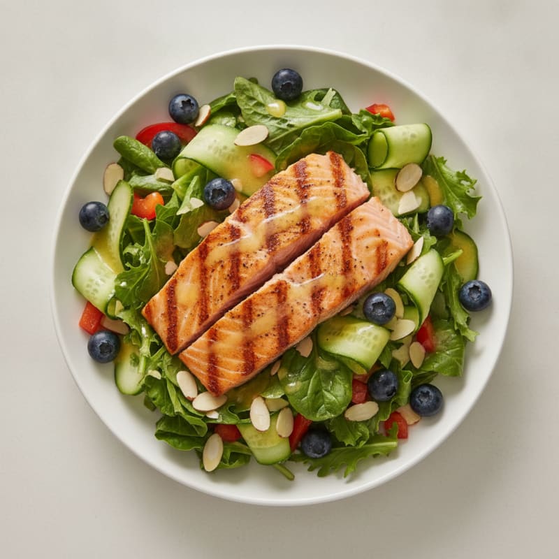 Grilled Salmon Salad with Crunchy Vegetables