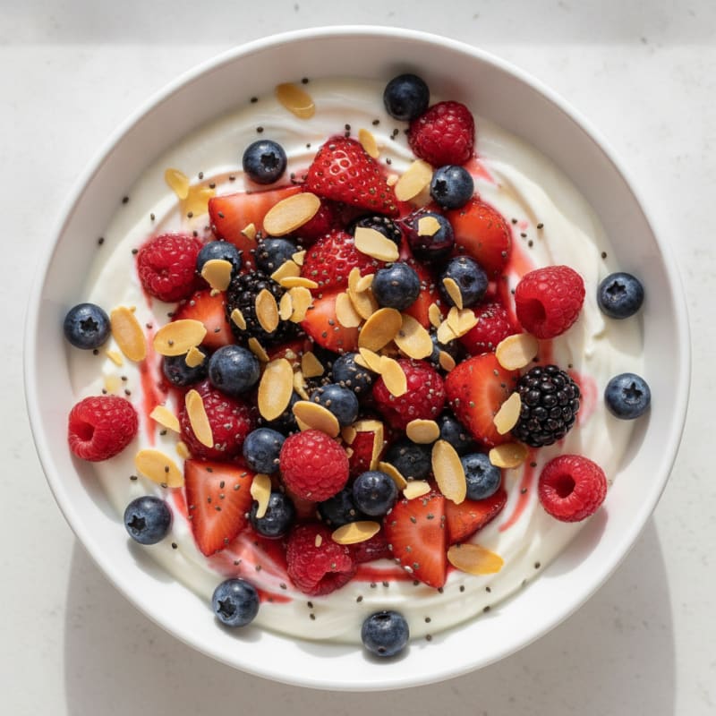 Greek Yogurt Protein Bowl with Mixed Berries and Almonds