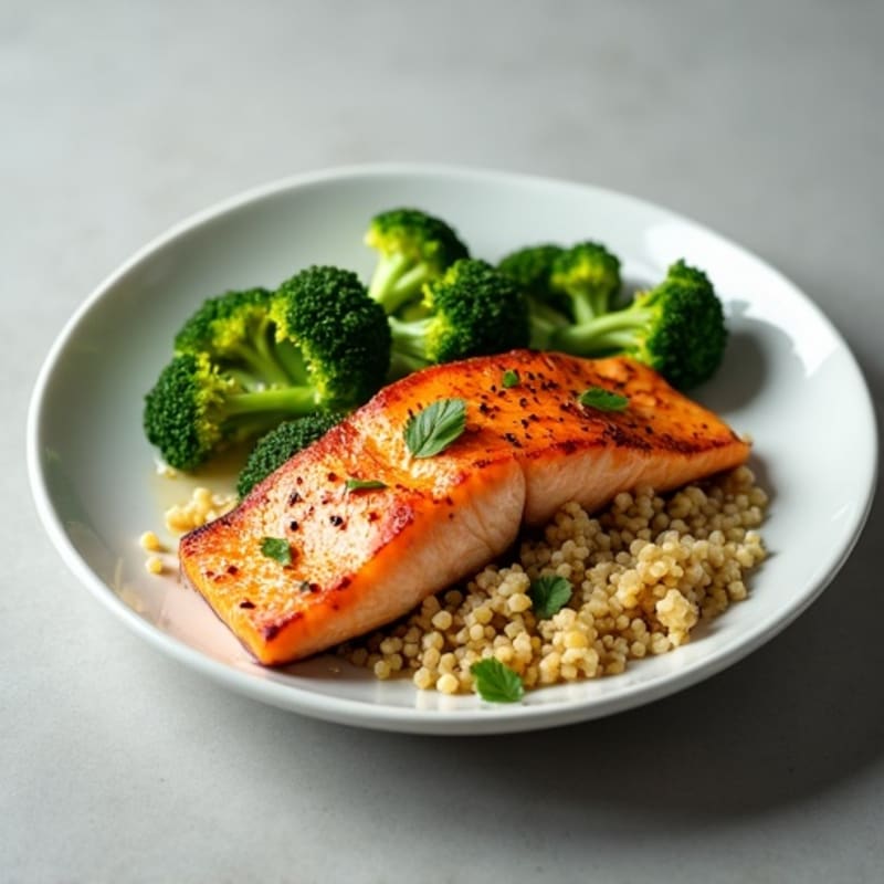 Seared Salmon with Roasted Broccoli and Quinoa