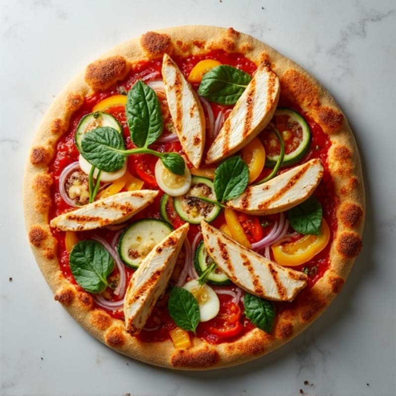 Crispy Roasted Vegetable Pizza with Grilled Chicken