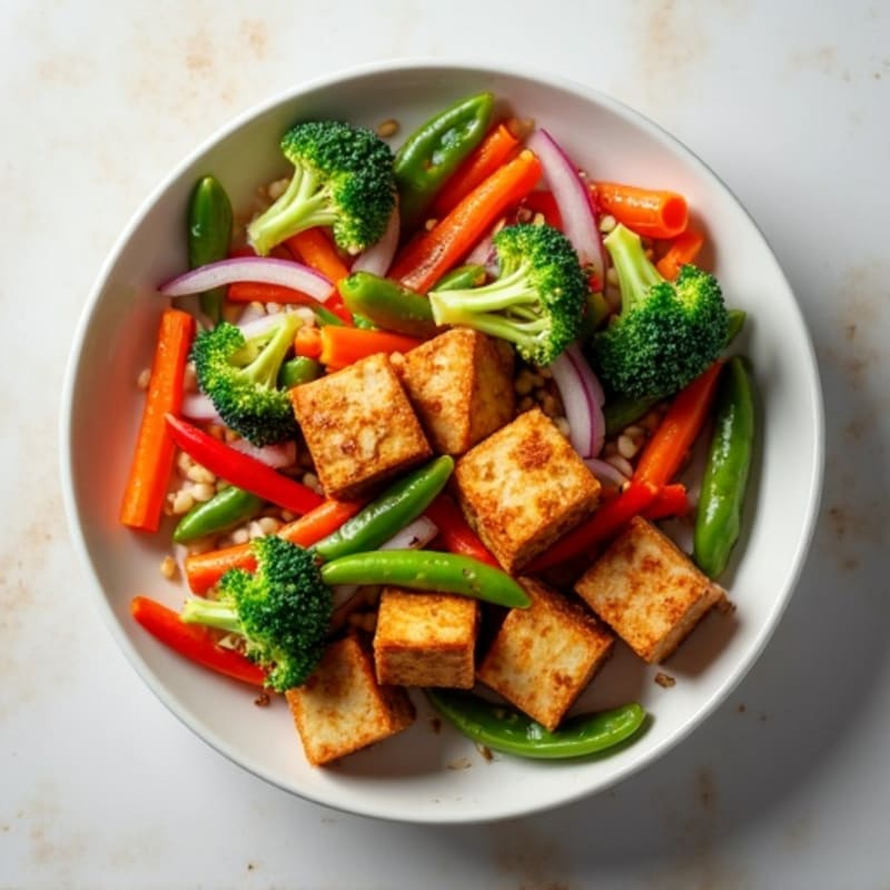 Crispy Sesame Tofu with Fresh Stir-Fried Vegetables