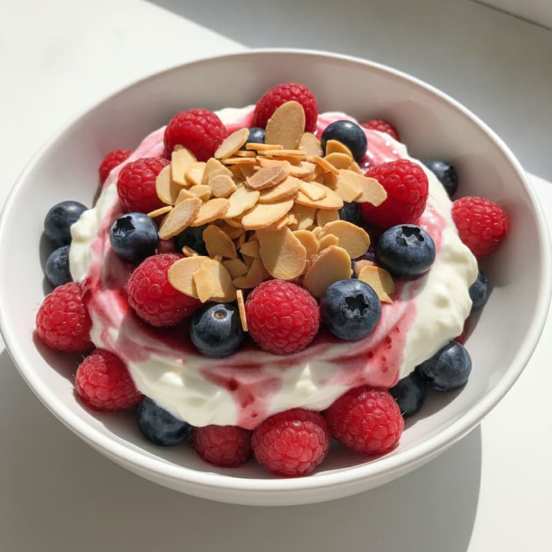 Greek Yogurt Protein Parfait with Mixed Berries and Almonds