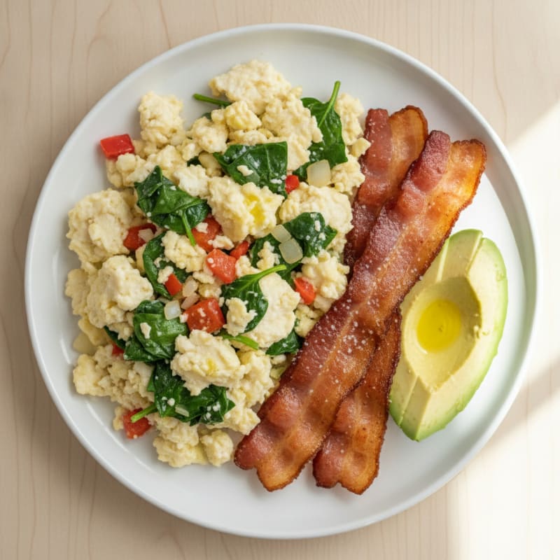 Egg White Vegetable Scramble with Turkey Bacon