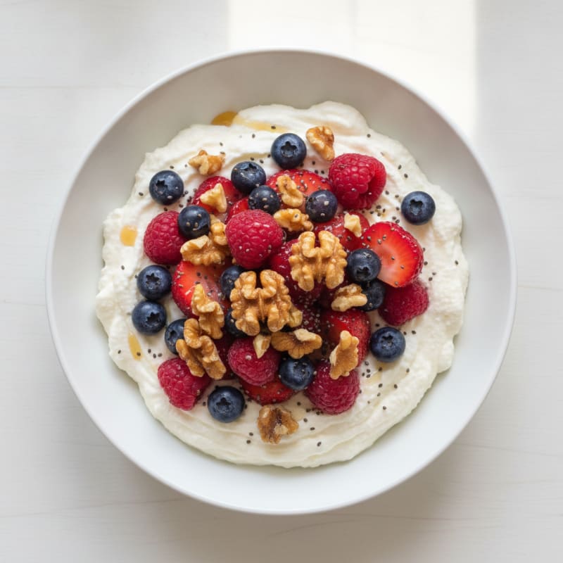 Greek Yogurt Protein Mousse with Mixed Berries