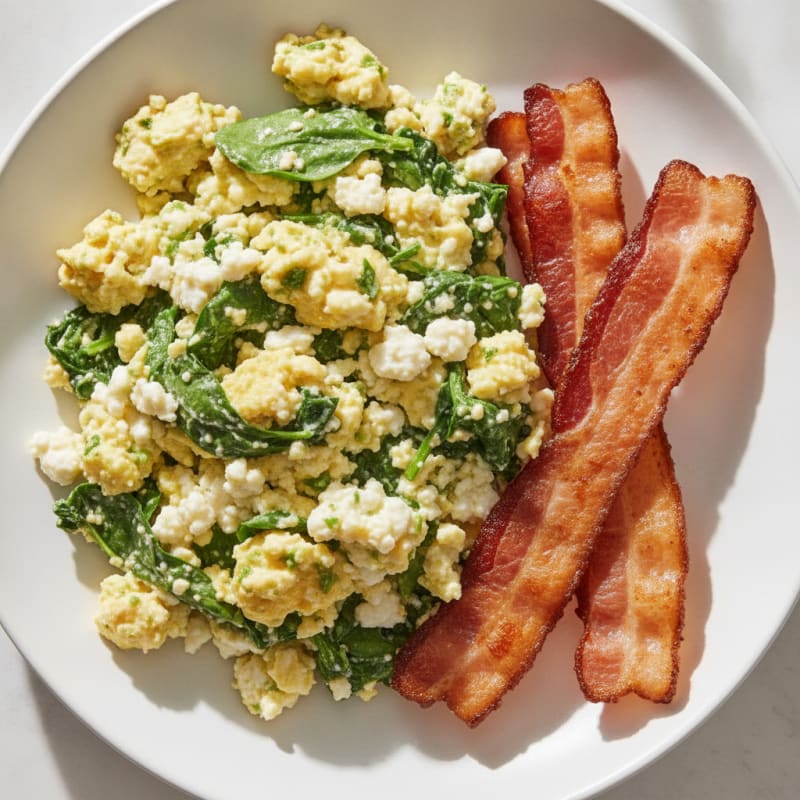 Cottage Cheese Scramble with Spinach and Turkey Bacon