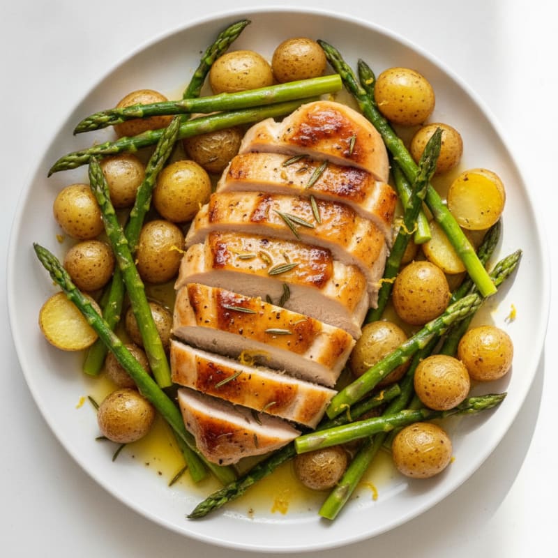 Lemon Herb Roasted Chicken with Asparagus