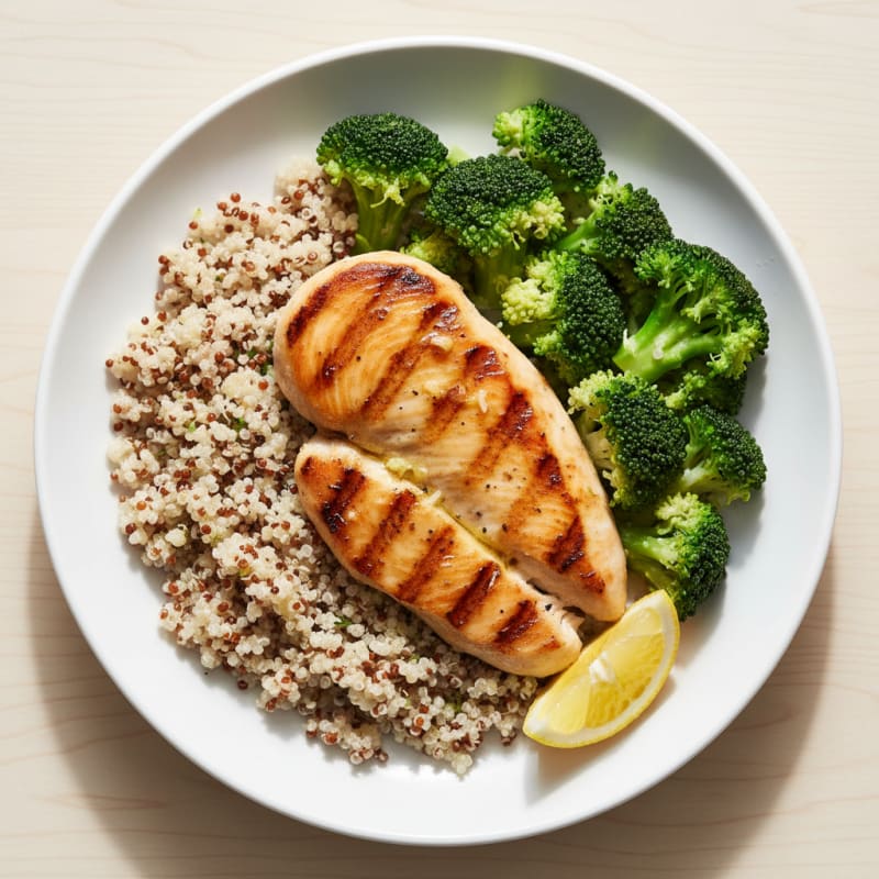 Grilled Chicken Breast with Quinoa and Steamed Broccoli
