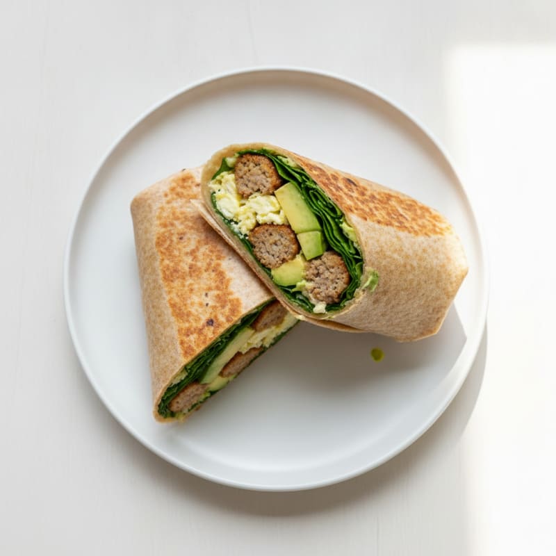 Egg White and Chicken Sausage Breakfast Wrap with Spinach