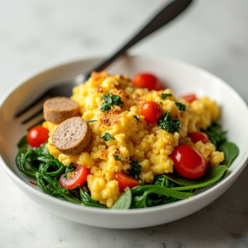 Egg White Scramble with Turkey Sausage and Spinach