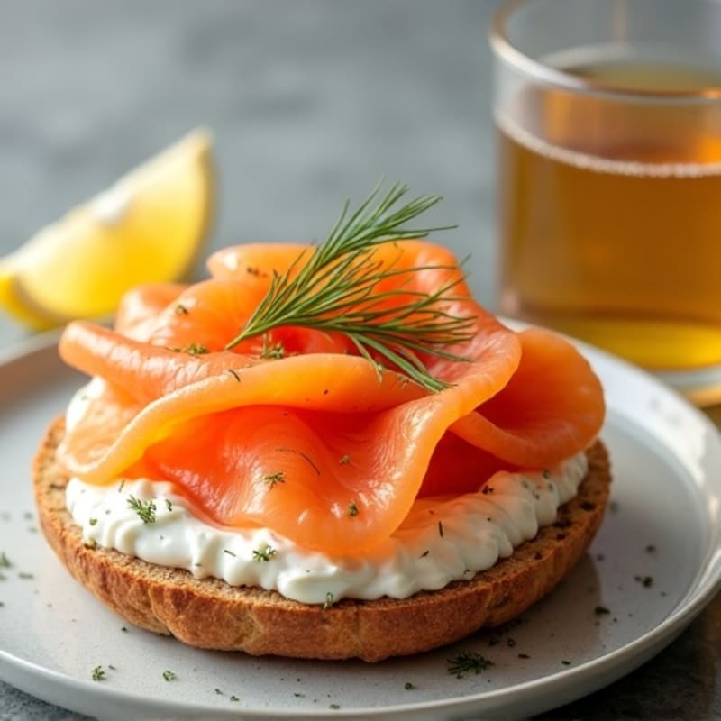 Smoked Salmon with Creamy Whipped Cream Cheese and Crispy Whole Wheat Bagel