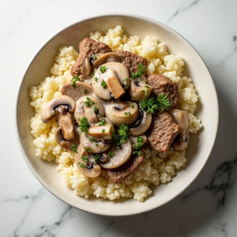 Creamy Mushroom Beef Stroganoff with Cauliflower Rice