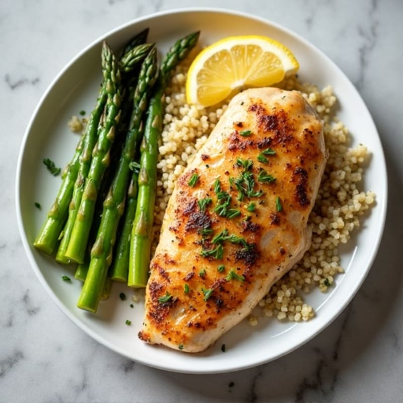 Lemon-Herb Roasted Chicken with Crispy Asparagus and Fluffy Quinoa