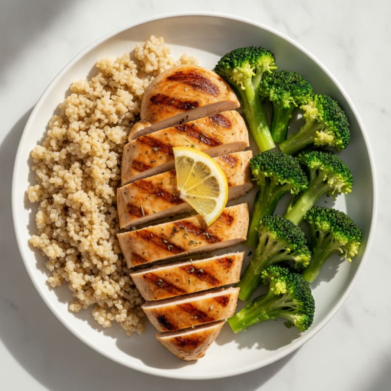 Grilled Chicken Breast with Quinoa and Steamed Broccoli