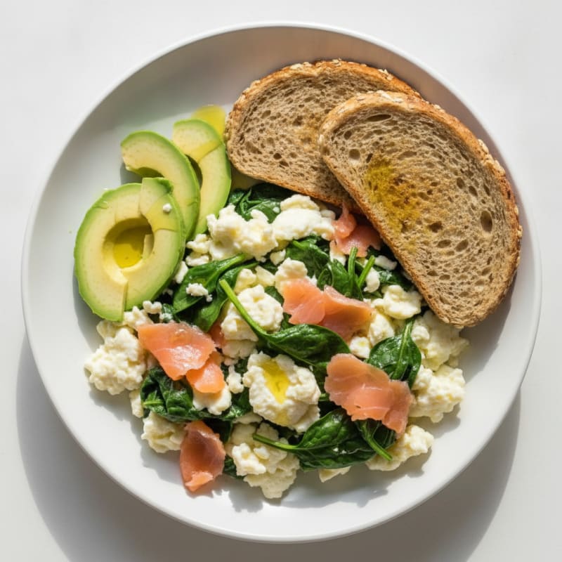 Egg White and Smoked Salmon Scramble with Spinach
