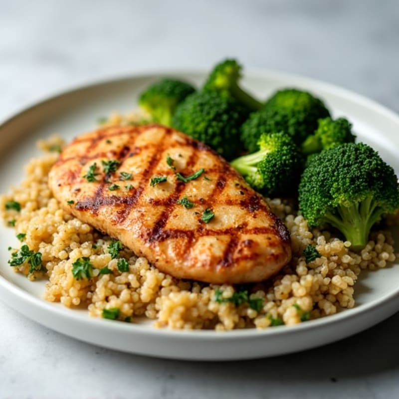 Grilled Chicken Breast over Quinoa and Roasted Broccoli