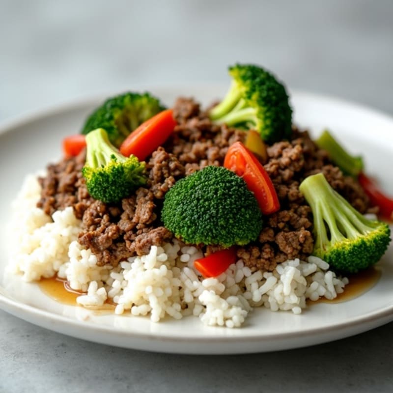 Lean Ground Beef and Broccoli Stir-Fry with White Rice