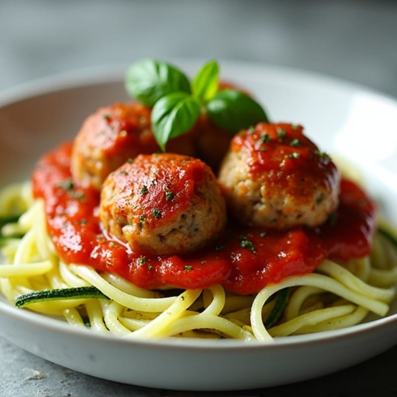 Hearty Turkey Meatballs with Zucchini Noodles and Rich Tomato Sauce