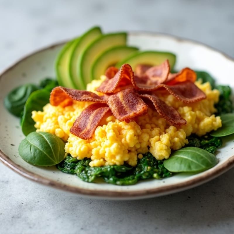 Cottage Cheese Scramble with Spinach and Turkey Bacon