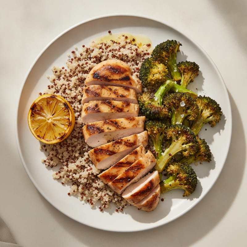 Grilled Chicken Breast with Quinoa and Roasted Broccoli