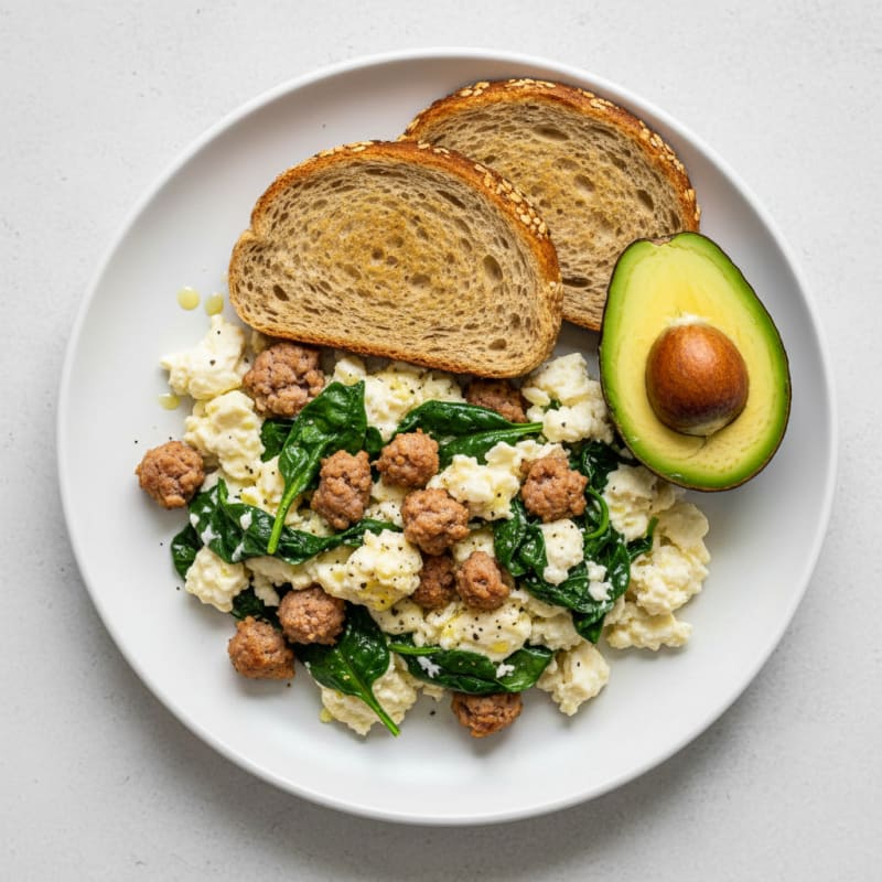 Egg White Scramble with Turkey Sausage and Spinach