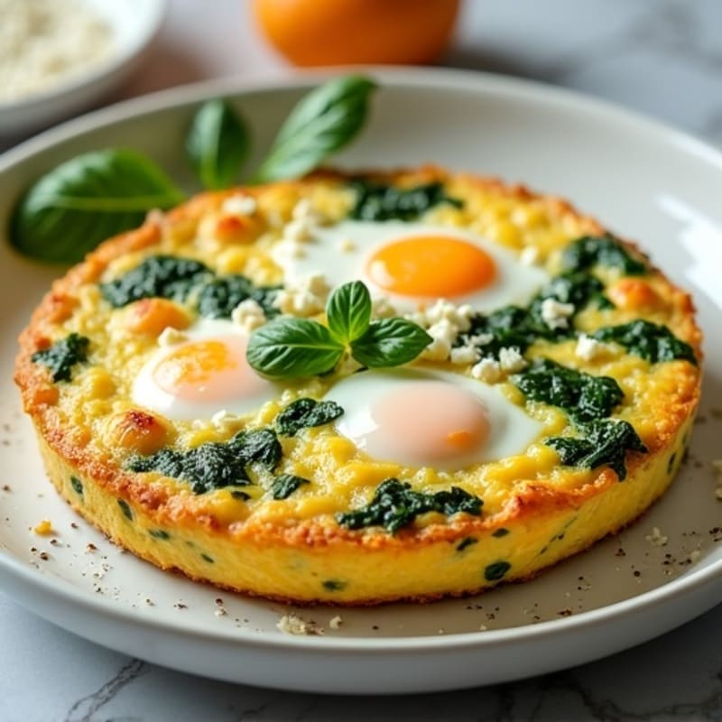 Fluffy Baked Egg Frittata with Fresh Spinach and Crumbled Feta