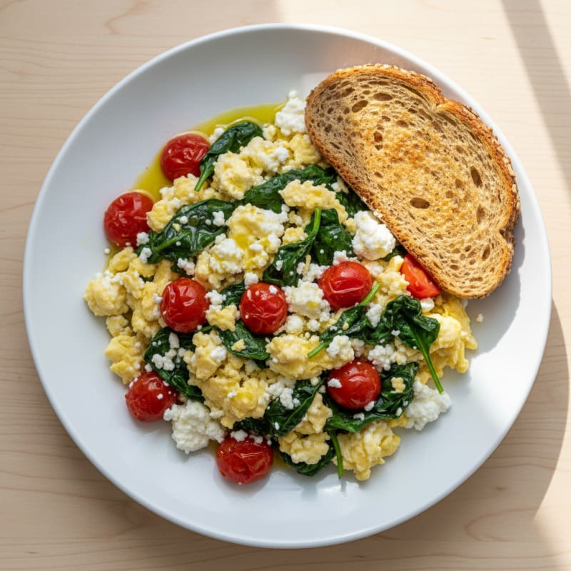 Cottage Cheese Scramble with Spinach and Cherry Tomatoes
