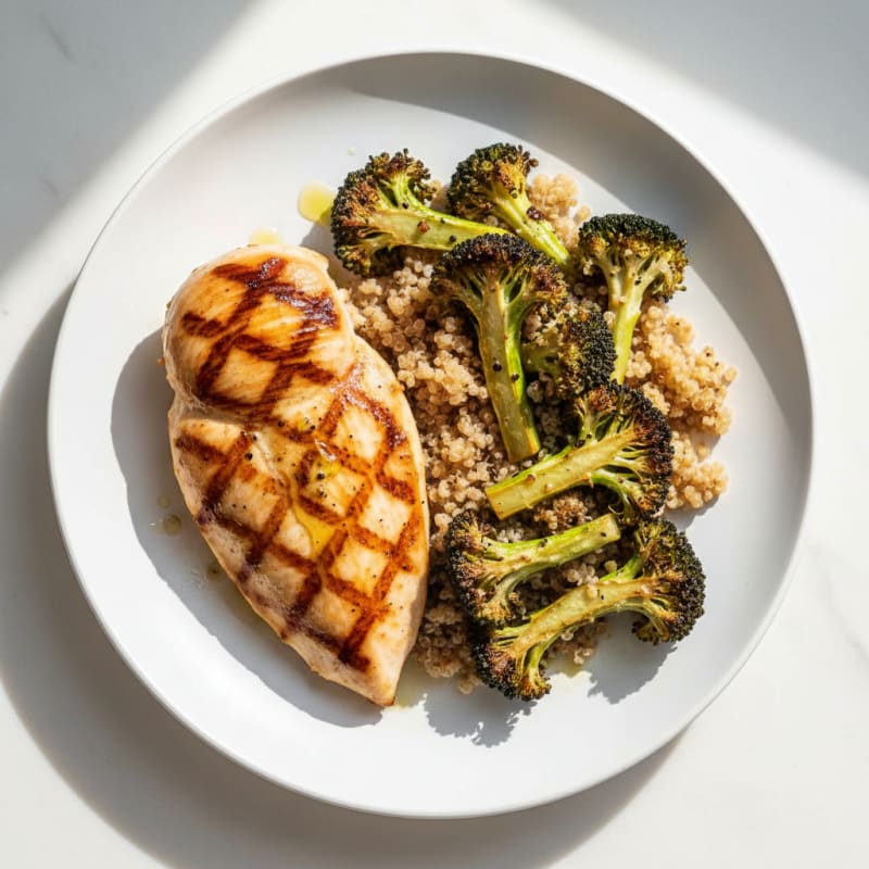 Grilled Chicken Breast with Roasted Broccoli and Quinoa