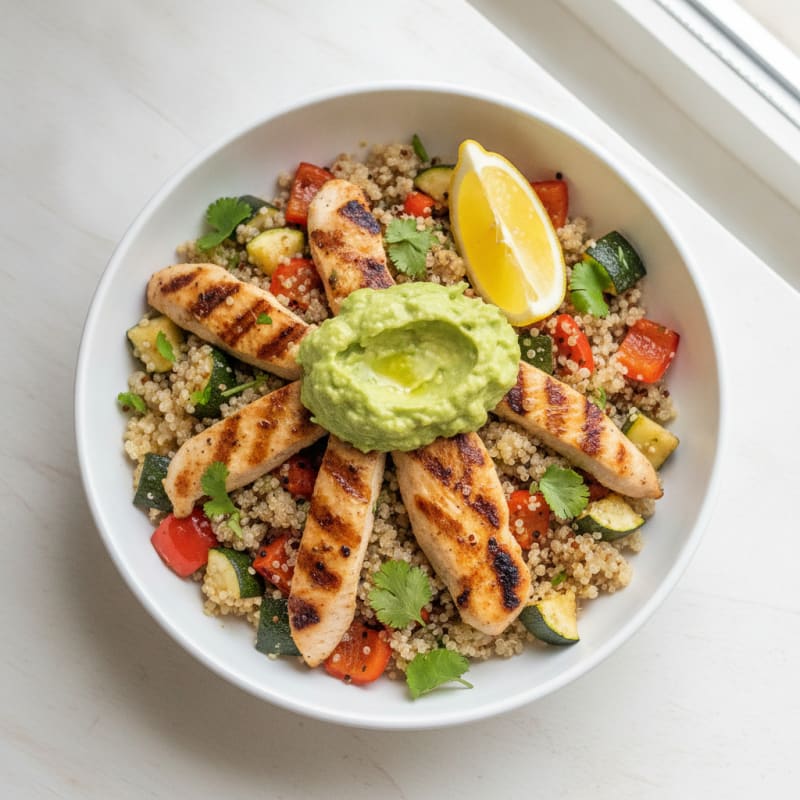 Grilled Chicken and Quinoa Power Bowl with Roasted Vegetables
