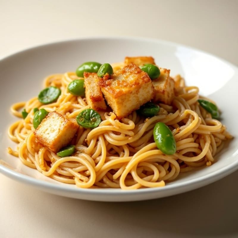 Creamy Peanut-Ginger Rice Noodles with Crispy Tofu