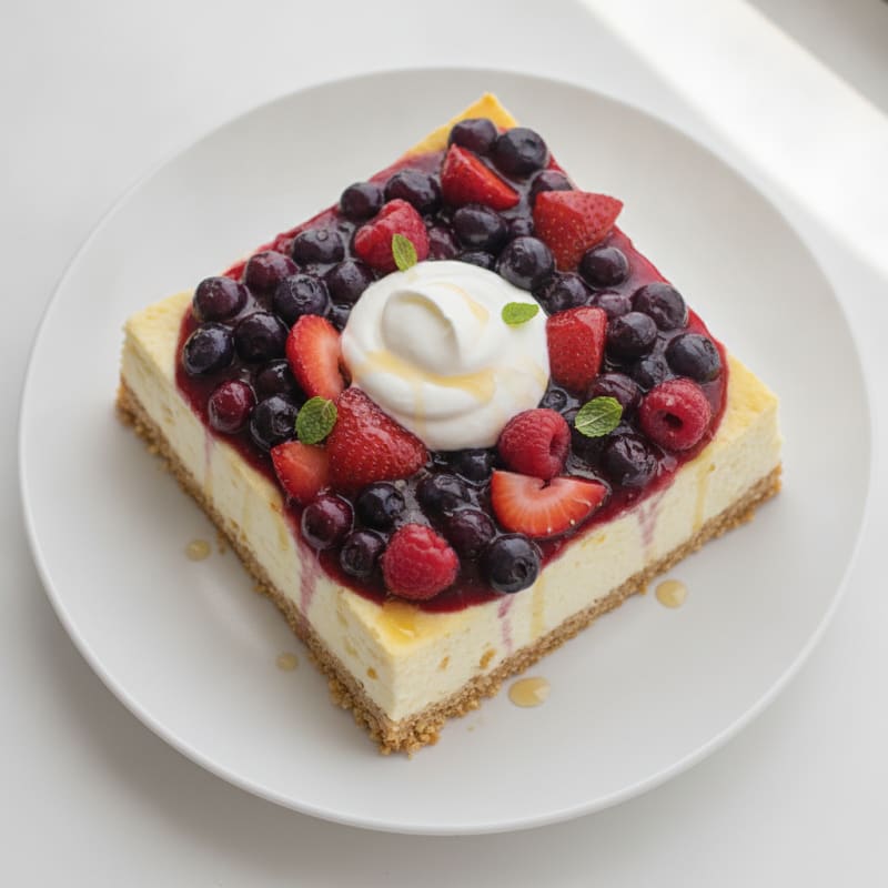 Silky Greek Yogurt Protein Cheesecake with Fresh Berries