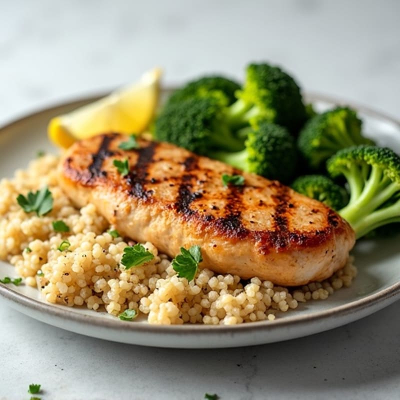 Grilled Chicken Breast with Roasted Broccoli and Quinoa