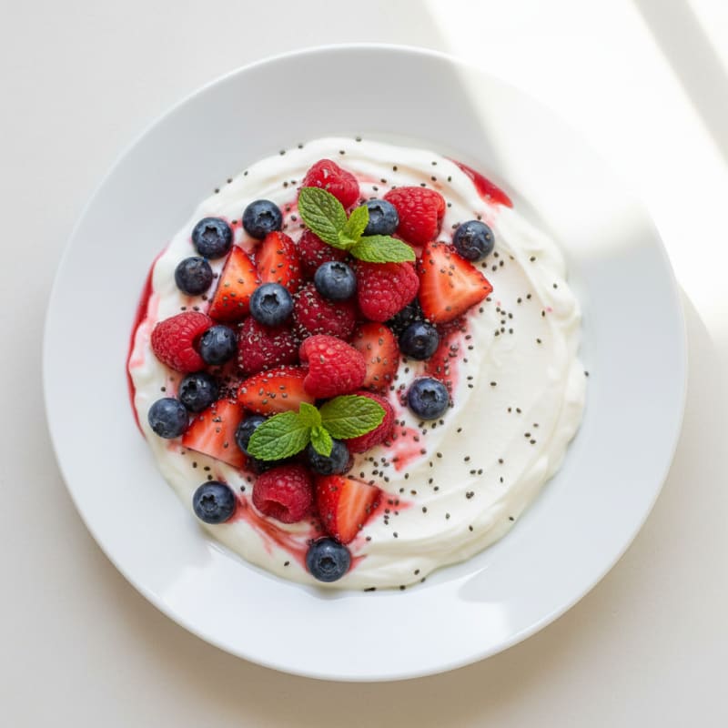 Silky Greek Yogurt Protein Pudding with Mixed Berries