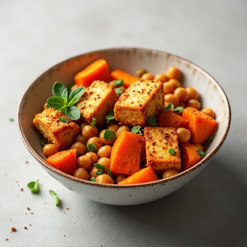 Crispy Baked Tofu with Roasted Sweet Potato Bowl